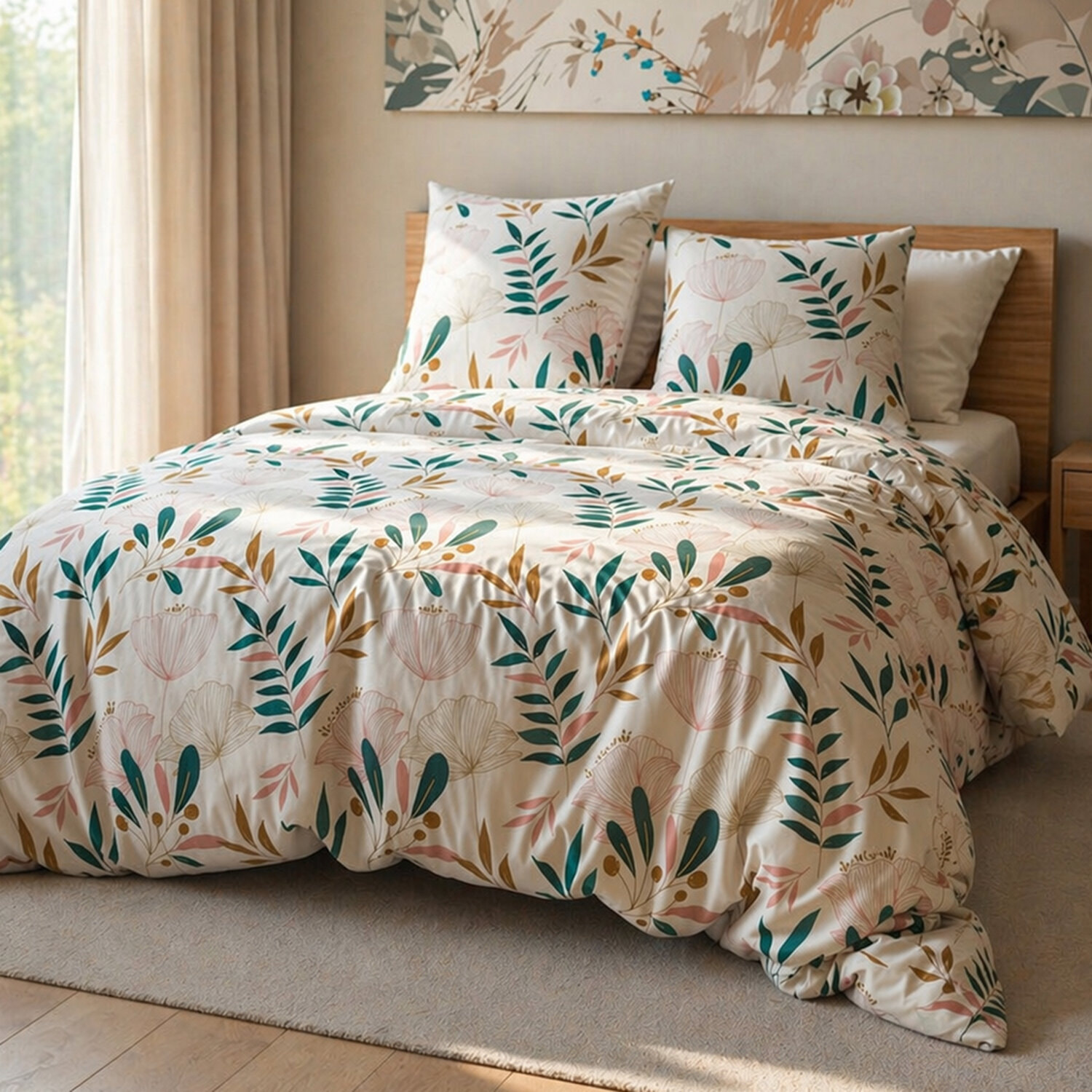 Parure housse de couette 100% microfibre motif floral - celia