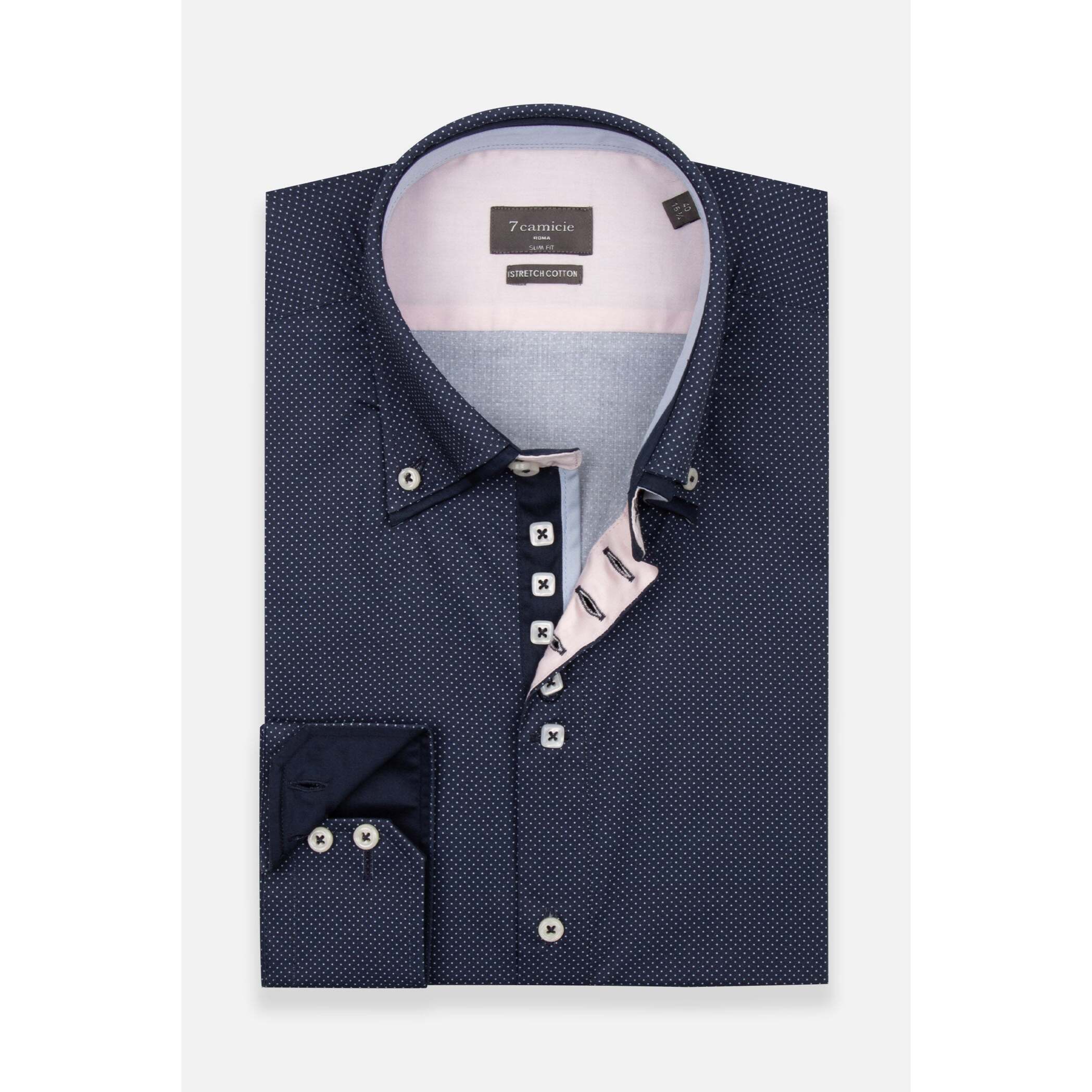 Camicia Uomo 2 Bottoni Button Down 7bottoni Doppio Coll Jacquard Fantasia Blu/Celeste