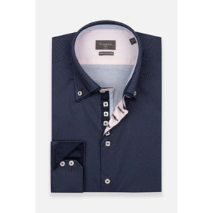 Camicia Uomo 2 Bottoni Button Down 7bottoni Doppio Coll Jacquard Fantasia Blu/Celeste