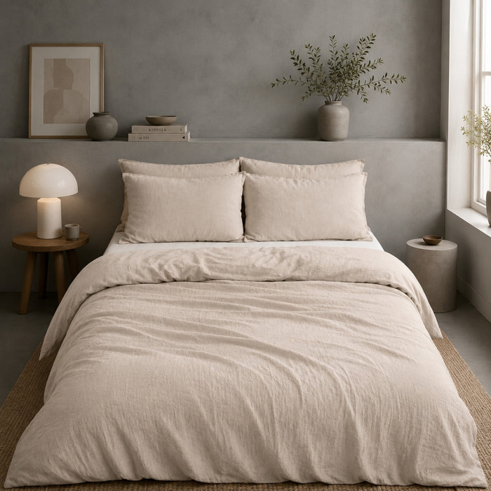 Housse de couette 100% gaze de coton lavé ecru naturel