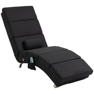 Fauteuil relax massant chauffant design contemporain - chaise longue d'intérieur - piètement métal chromé tissu noir