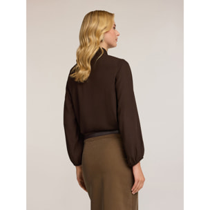 Motivi - Blusa in georgette con fiocco - Marrone