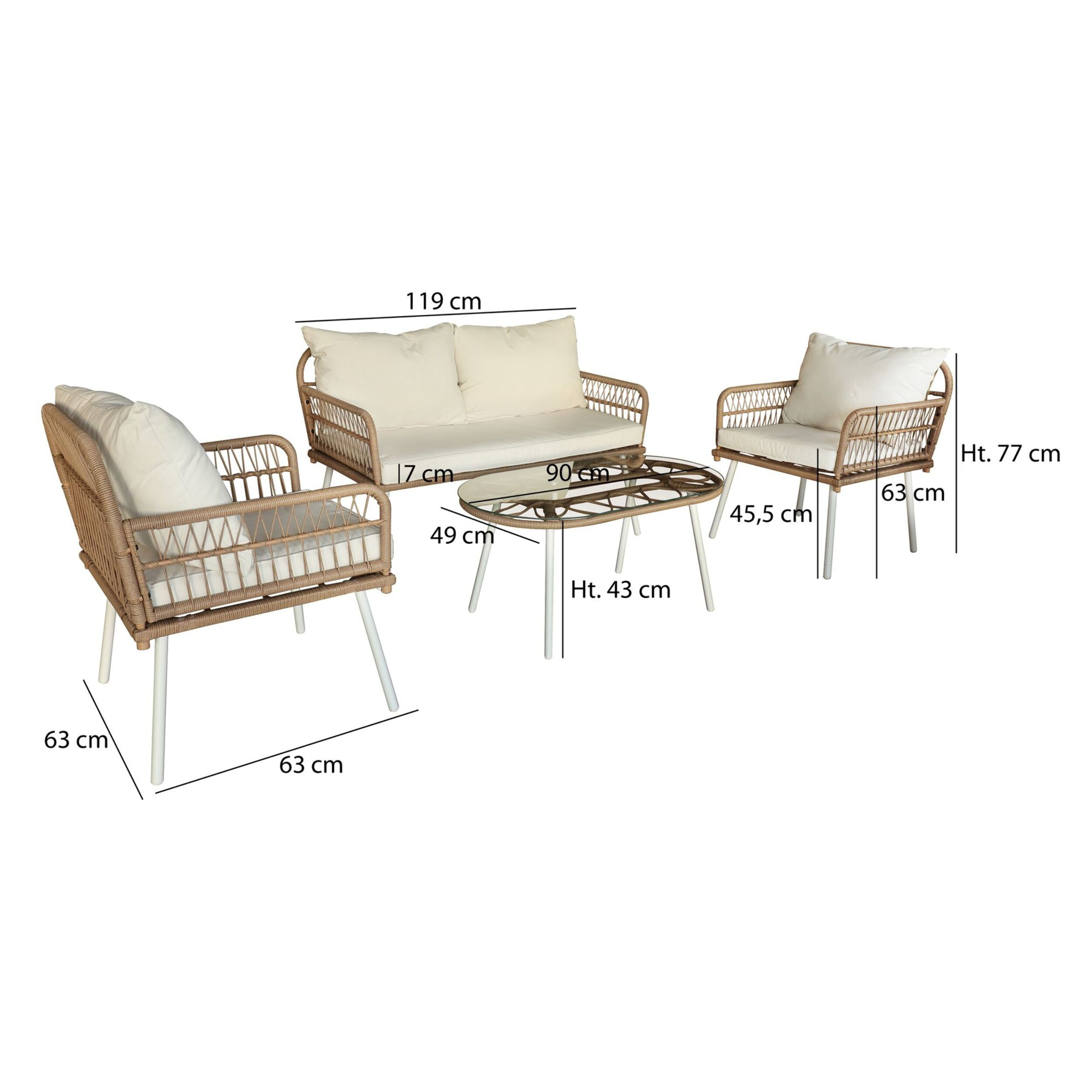 Salon de jardin 4 places rotin synthétique blanc et marron TREVI