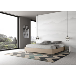 Cama matrimonial con almacenaje acolchada sin cabecero 200x210 cuero sintético gris paloma Azelia