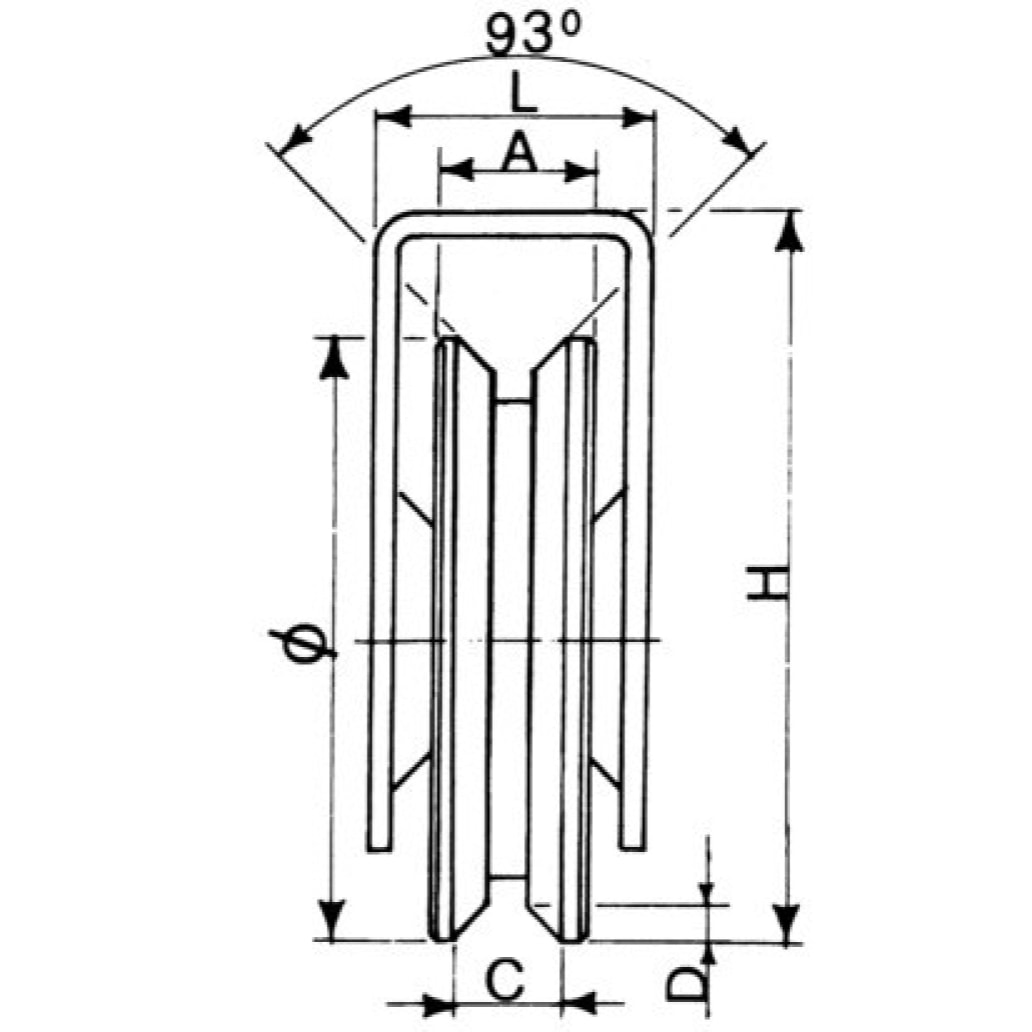 Roue Ø 80 à gorge triangulaire support extérieur AVL - Charge 300 kg - 7000