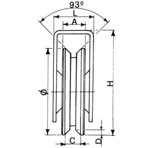 Roue Ø 80 à gorge triangulaire support extérieur AVL - Charge 300 kg - 7000