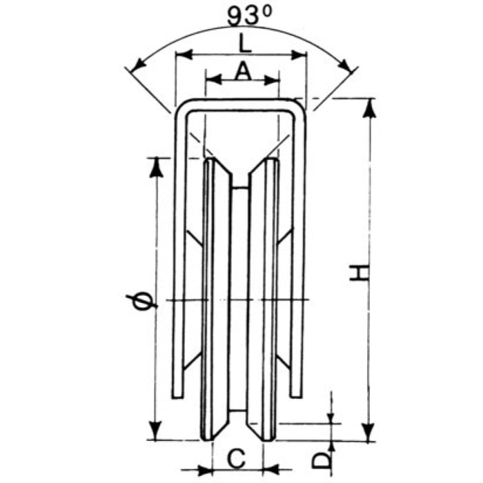 Roue Ø 80 à gorge triangulaire support extérieur AVL - Charge 300 kg - 7000