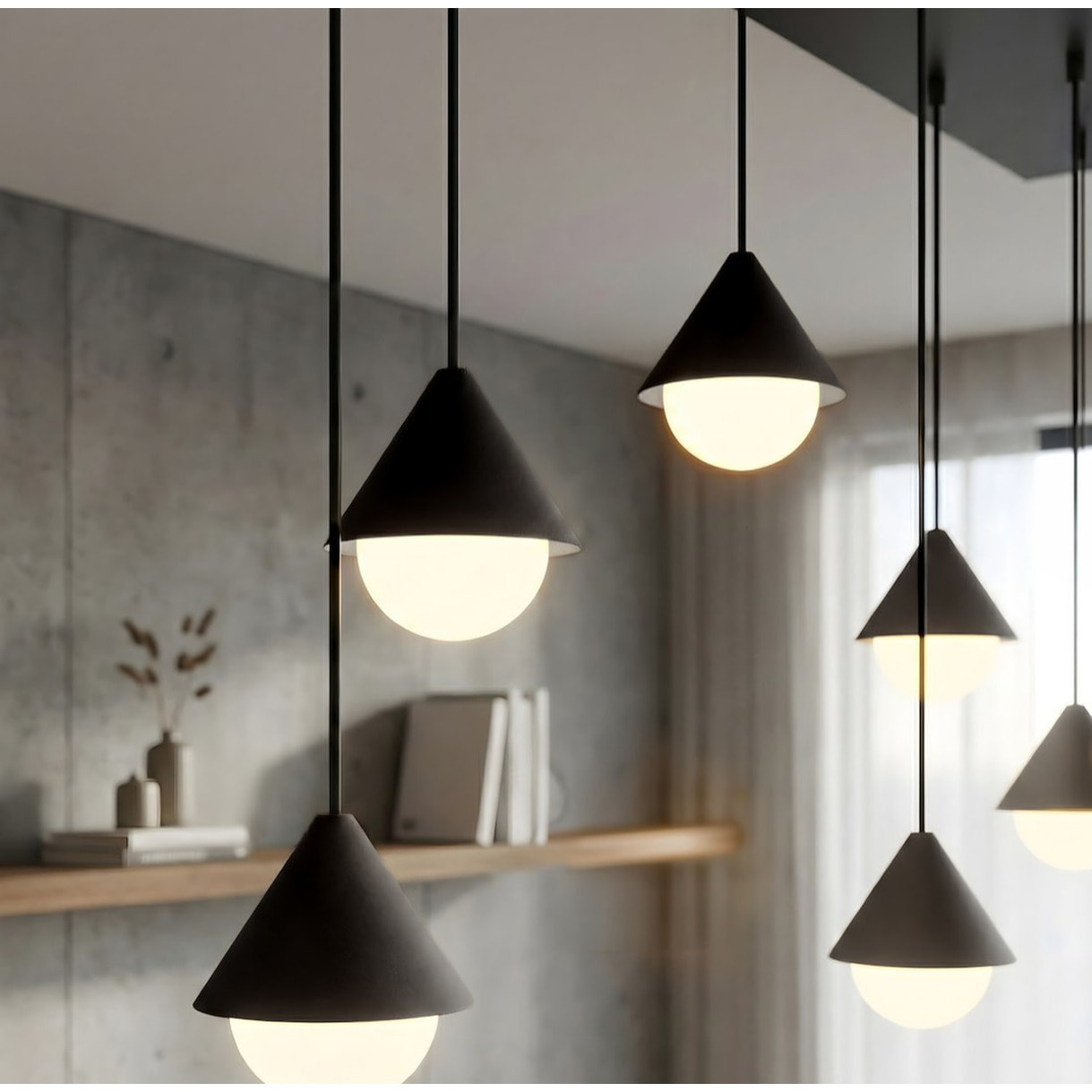Lampada a sospensione Giro in acciaio nero e vetro