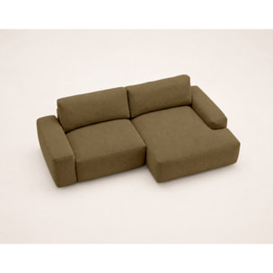 Tama - Canapé d'angle droit 4 places convertible avec coffre en tissu - Vert