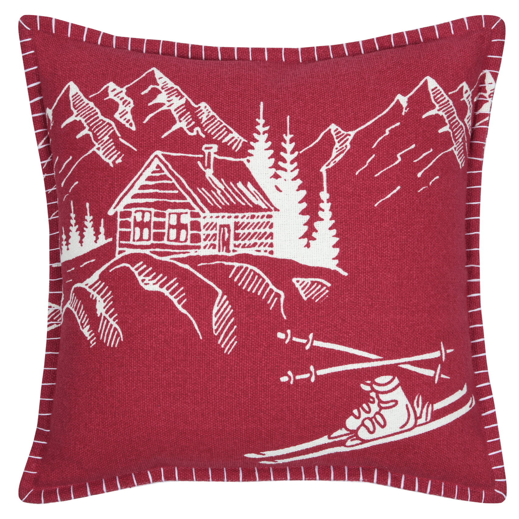 Coussin chalet montagne en coton - Rouge