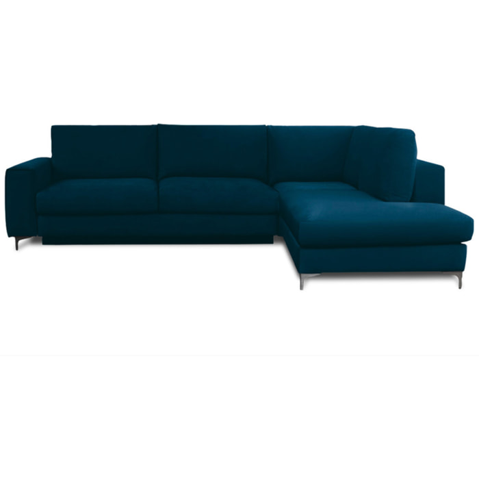 Canapé d'Angle Droit Velours Fiesole, 3 Places, Couchage Intégré, Coffre de Rangement, Housse Déhoussable