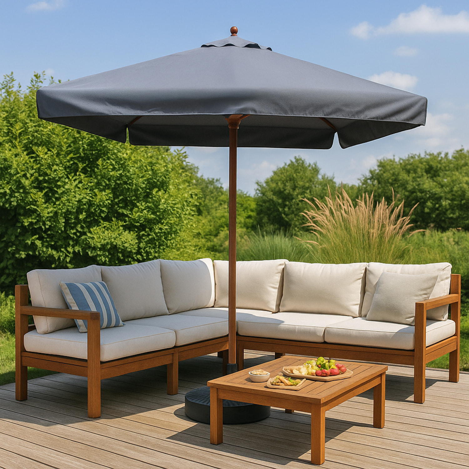 Parasol carré en bois 3 x 3 m gris ULFI