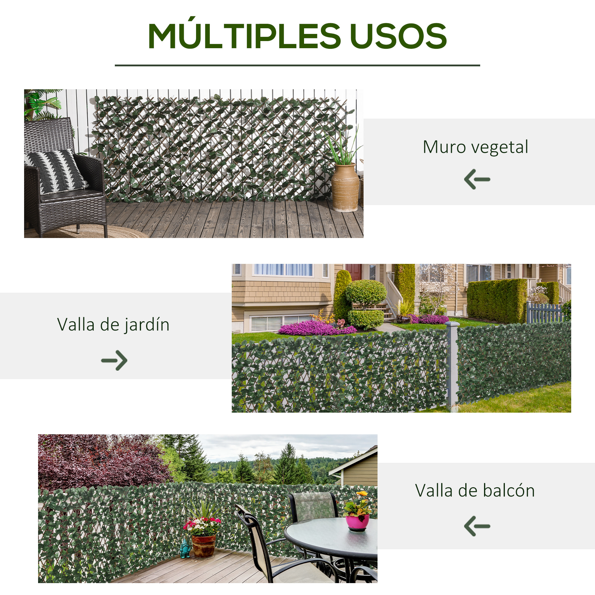Valla de Enrejado Expansible de 2 Piezas con Hojas Artificial 295x70 cm Celosía Extensible de Mimbre Pantalla de Privacidad Decorativo para Jardín Balcón Verde