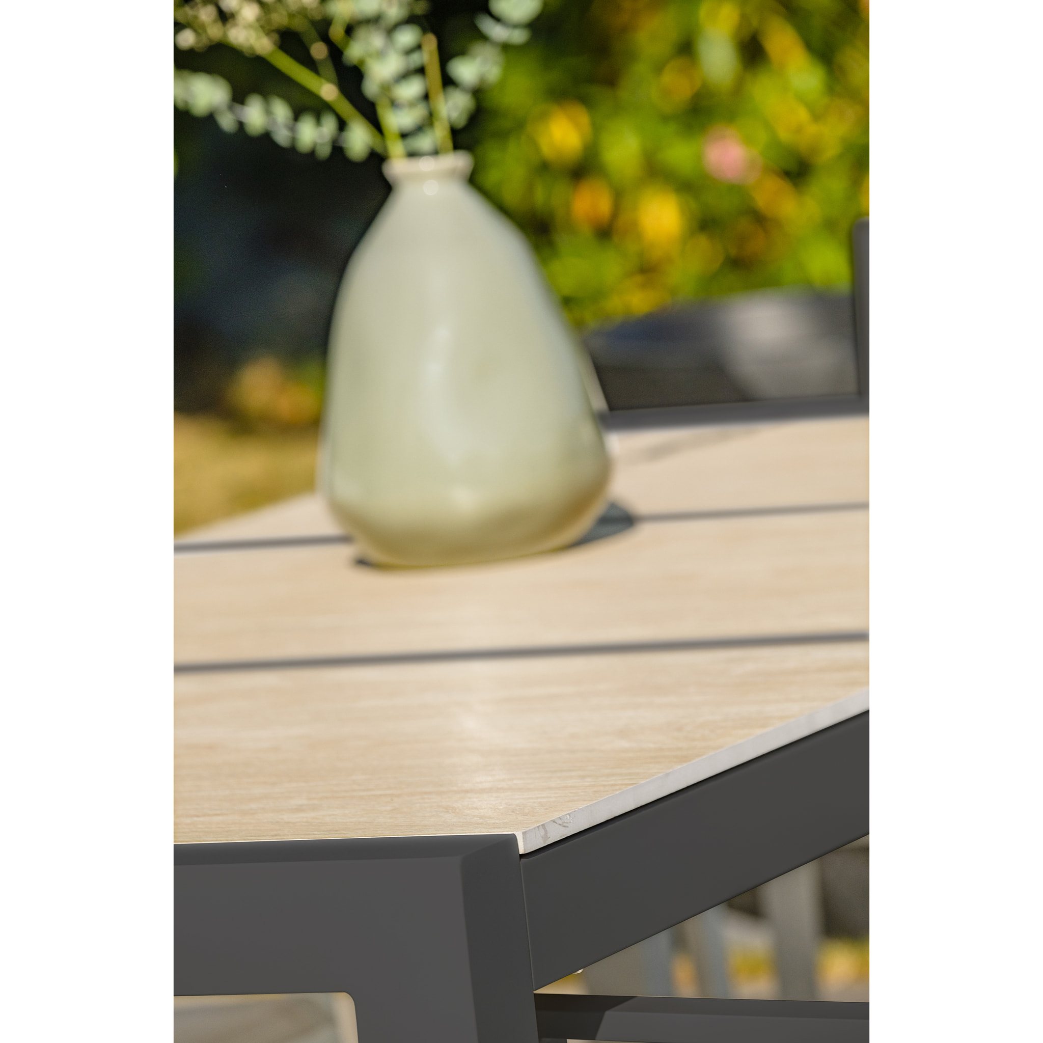 VENISE - Ensemble repas de jardin 6 places avec plateau céramique beige