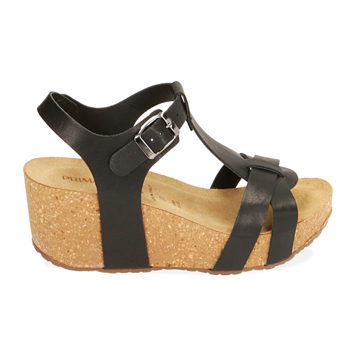 Sandali neri, zeppa fussbett 5,5 cm
