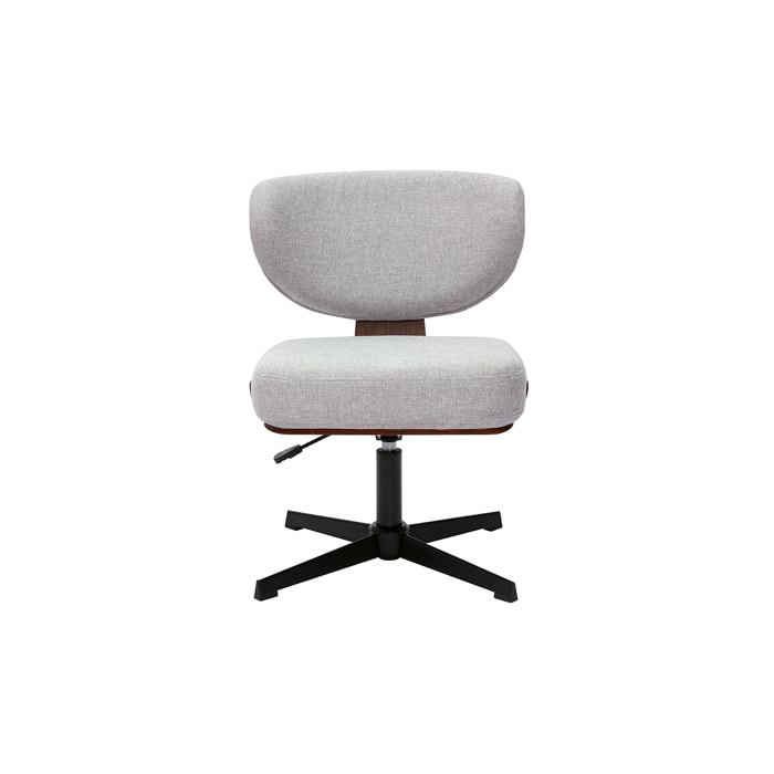 Chaise de bureau en tissu effet velours texturé gris et bois foncé noyer HANZ