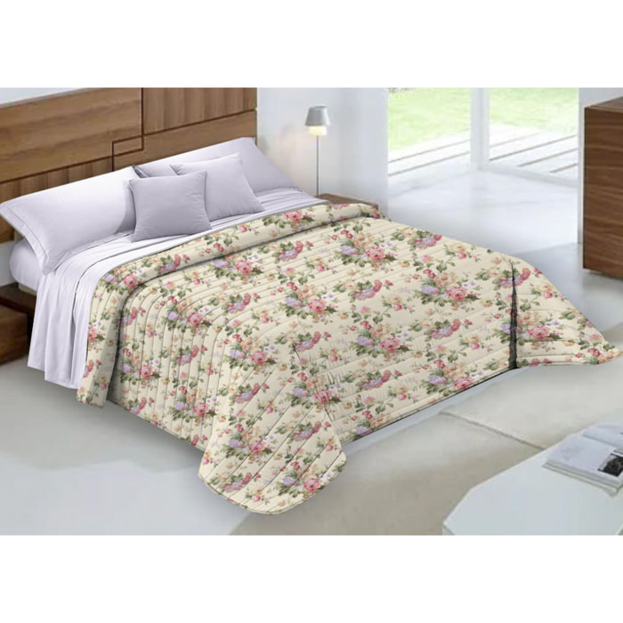 Quilt Trapuntino Piumino Estivo 100gr/mq Microfibra Disegno Roselline Beige D16