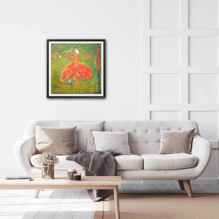 Affiche abstrait andalouse au chapeau Affiche + cadre en bois - Noir