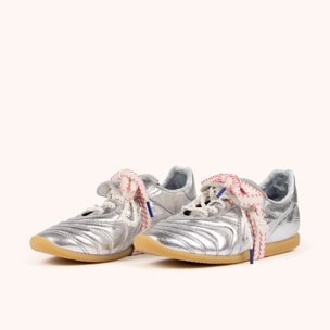 Sneakers de Estilo Fútbol Retro-Futuro en Piel Plateada Metalizada y Cordón Artesanal MUNICH MUNDIAL STRADA METAL 14