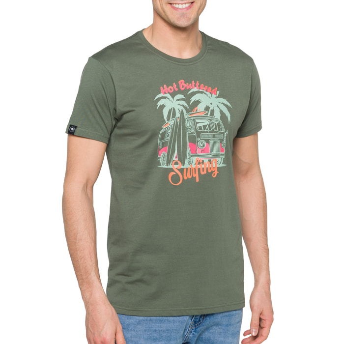T-shirt in cotone 150 gr Magnetic Hot Buttered Verde Militare.