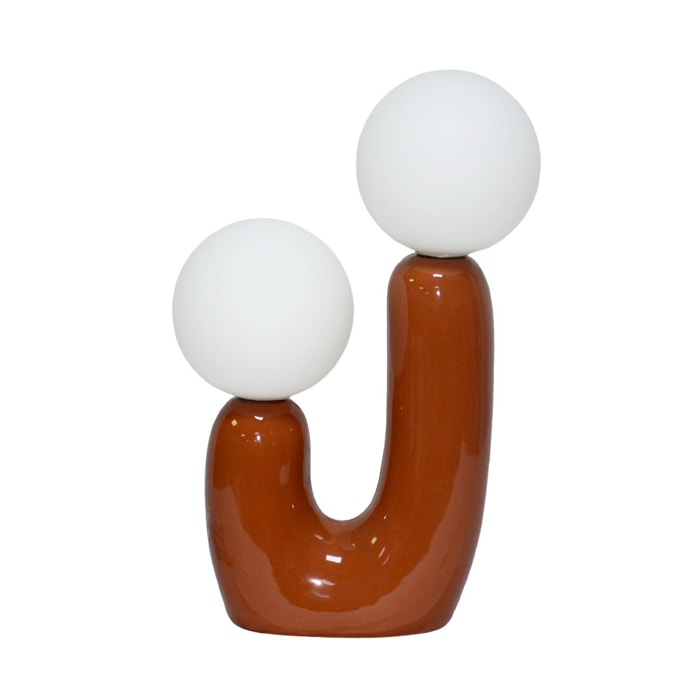 Lampe de table organique céramique terracotta et verre blanc H 31cm - Deva