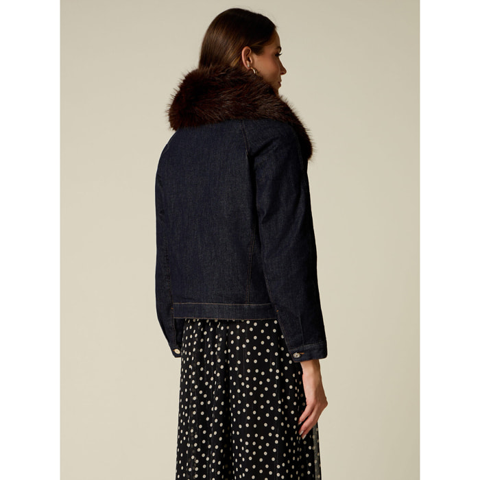 Oltre - Giubbotto in denim con collo peloso - Blu