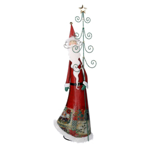 Babbo natale in metallo con albero rosso con led cm29,2x14h84,5