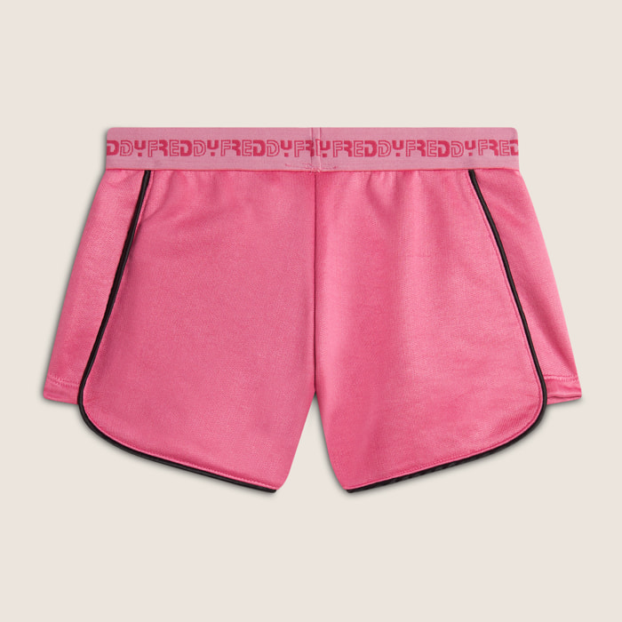 Shorts Bambina con Elastico Logato e Piping a Contrasto