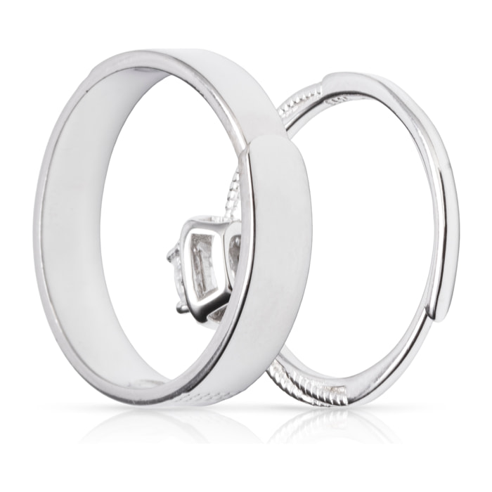 Anillos de compromiso a juego con diseño diamantes en plata de ley 925. Ajustables.
