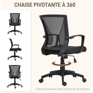 Chaise de bureau ergonomique - soutien lombaire intégré, fonction bascule verrouillable - polyester maille noir