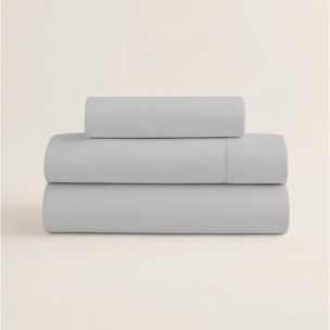 Juego de Sábanas Lisas - 100% Microfibra - Incluye 1 o 2 Fundas de Almohada + 1 Sábana Bajera - Gris Claro