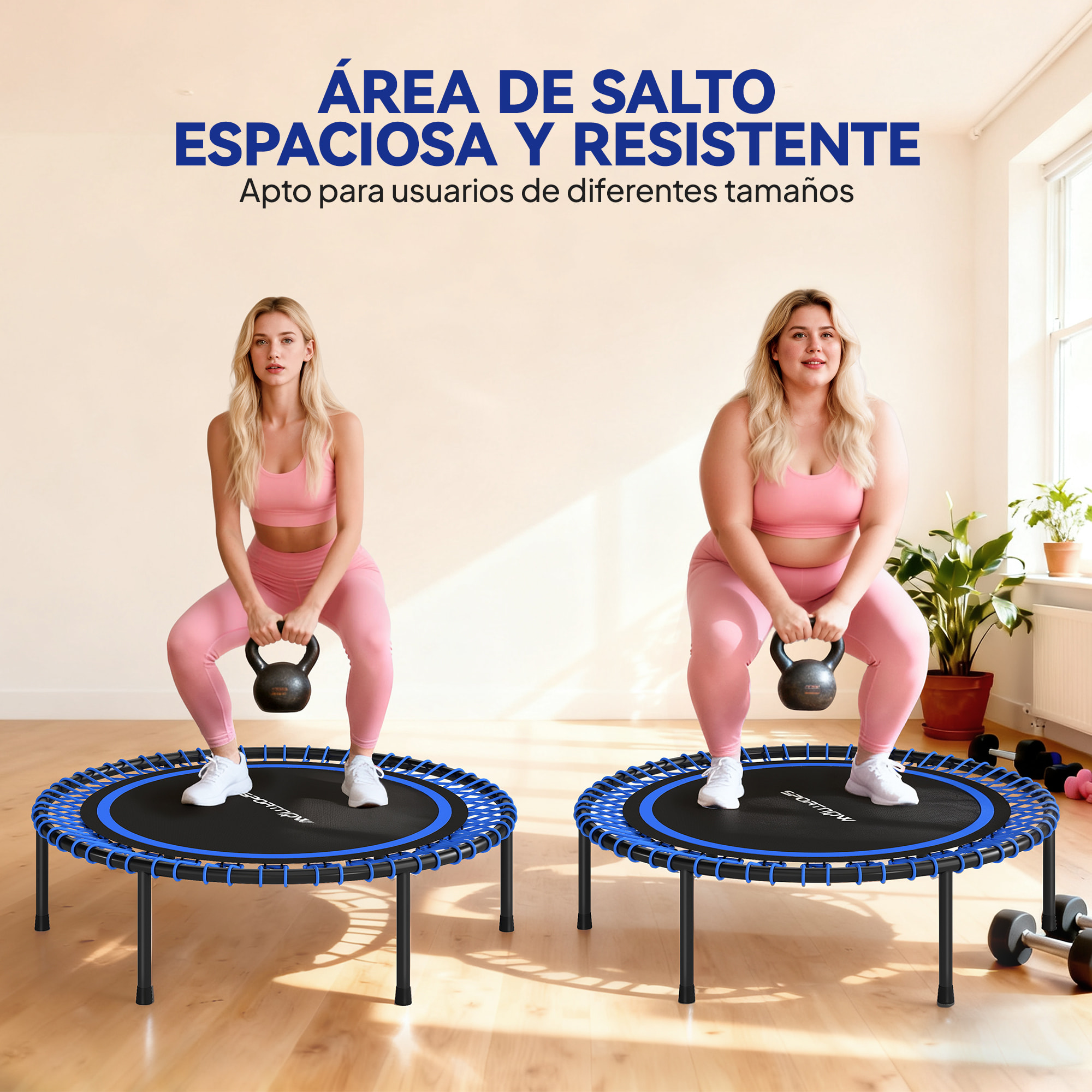 Trampolín de Fitness Adultos Ø114 cm, Cama Elástica con Marco de Acero Reforzado, para Entrenamiento Piernas, Cuerpo en Hogar, Oficina, Gimnasio, Azul y Negro