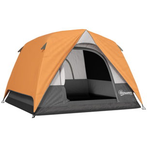 Tienda de Campaña para 2-4 Personas Tienda de Camping Plegable con Puerta Ventanas de Malla Bolsillo Gancho y Bolsa de Transporte Impermeable Fácil Instalación para Senderismo Naranja y Gris