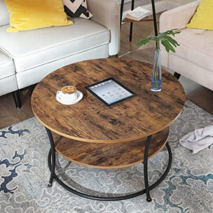 Tavolino da salotto rotondo Loft in legno rustico e metallo