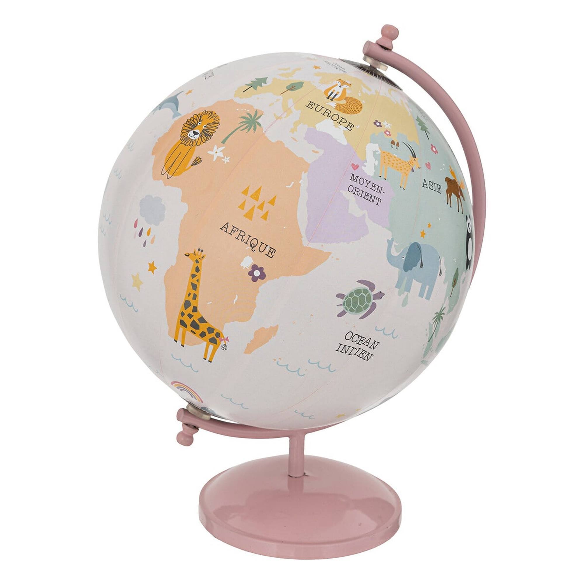 Globo terráqueo infantil ø20cm base de metal rosa