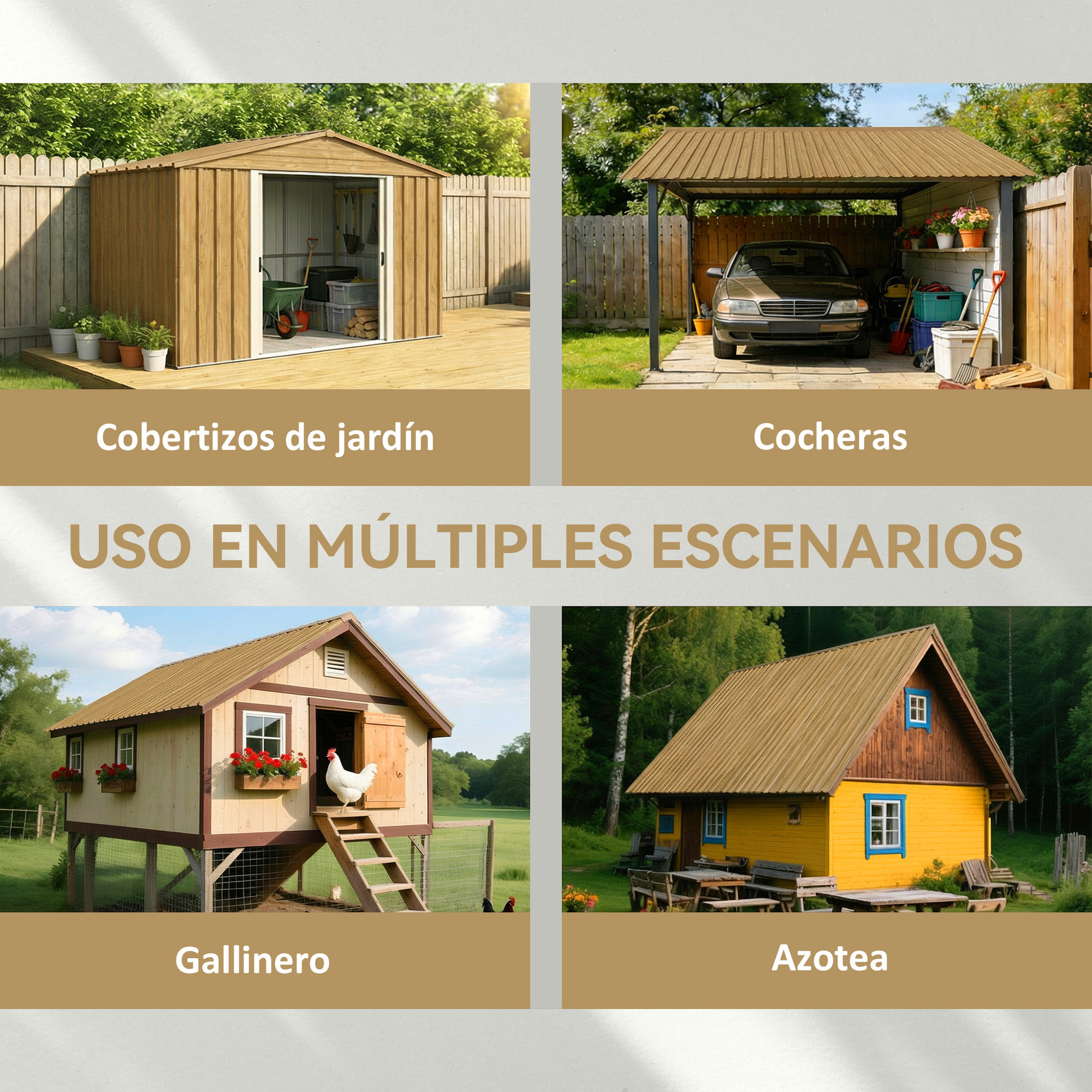 12x Paneles para Tejado de Acero Galvanizado, Chapas Perfiladas de Techo 7m², para Caseta de Herramientas, Cobertizo, Garaje, Exterior, 129x45cm, Madera Natural