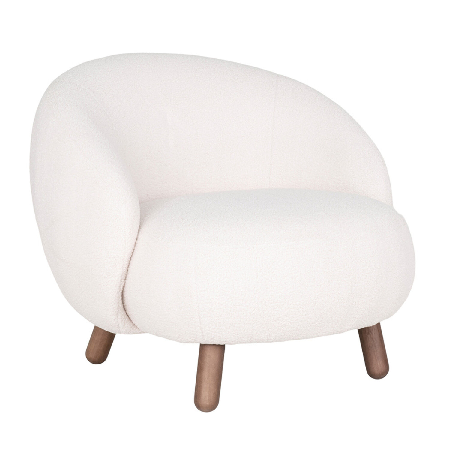 Nayeli - fauteuil avec pieds en bois d'hévéa - en tissu bouclette - Blanc