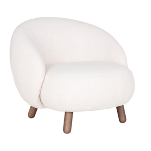 Nayeli - fauteuil avec pieds en bois d'hévéa - en tissu bouclette - Blanc