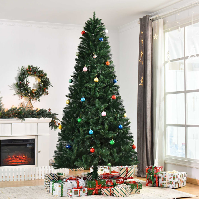 árbol de Navidad Artificial 240 cm Ignífugo con 1499 Ramas con 2 Tipos de Puntas de PVC Base Plegable y Soporte de Acero Decoración Navideña de Interior Verde