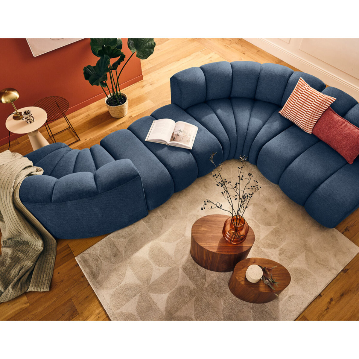Debbie - module d'angle réversible en tissu texturé - Bleu