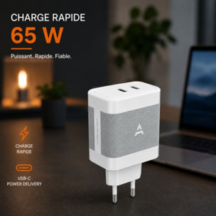 Chargeur ordinateur portable ADEQWAT 65W charge rapide 2 USB-C