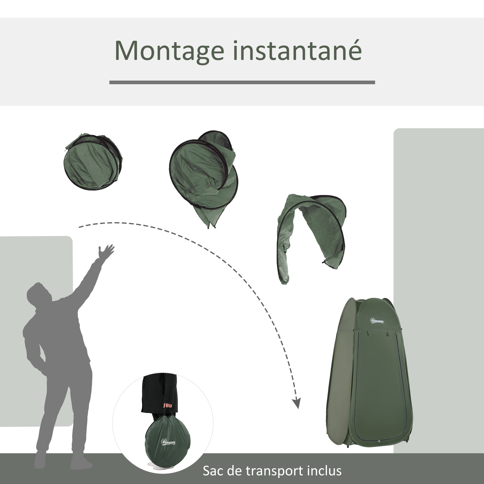 Tente de douche pliable pop-up automatique instantanée cabinet de changement camping polyester vert