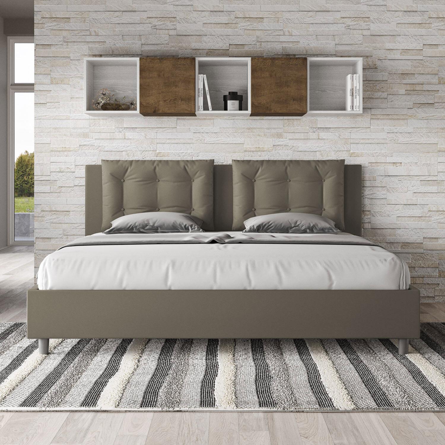 Lit king size sans sommier rembourré 180x200 similicuir cappuccino Annalisa