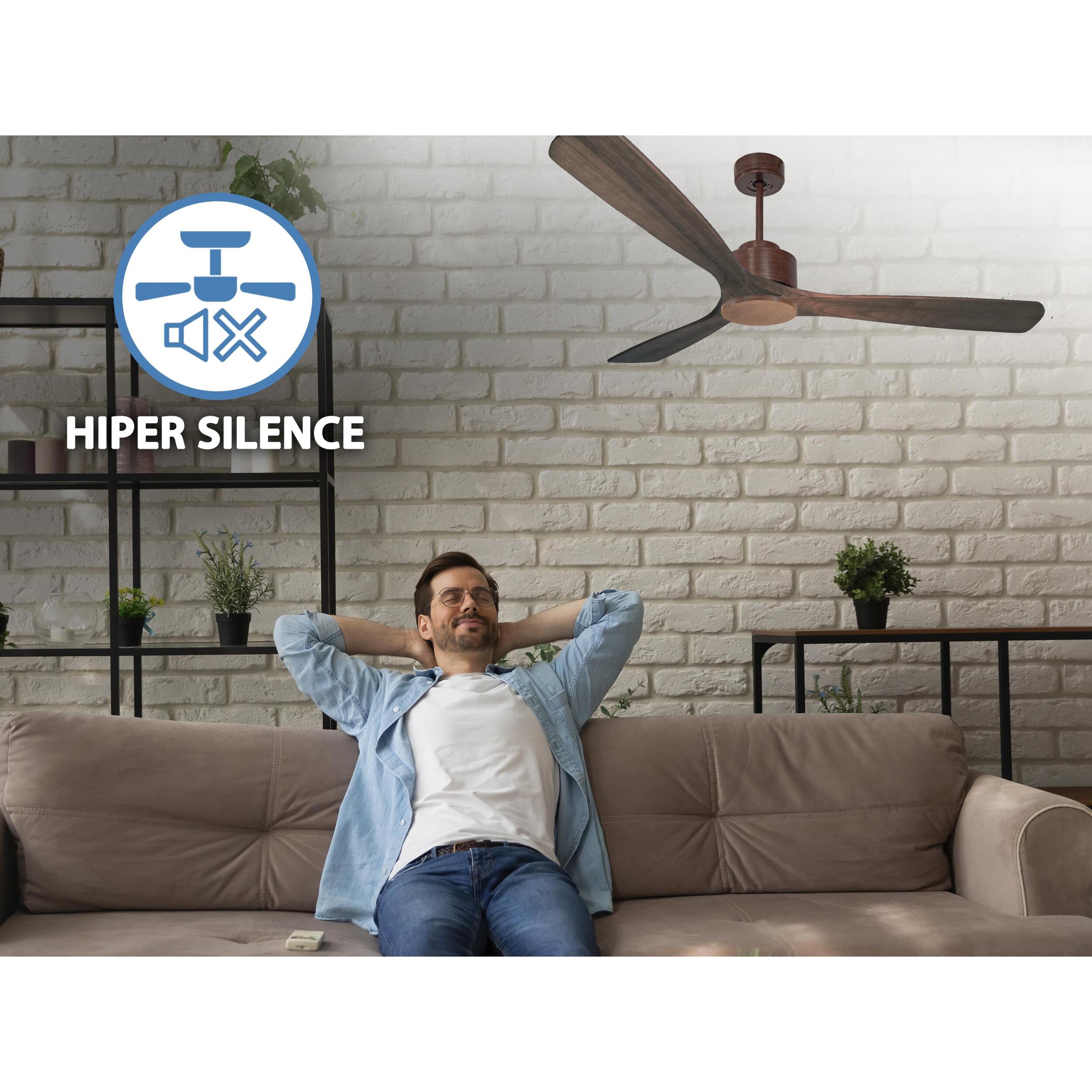 Ventilateur de plafond Réversible  Thermostat Wifi Moteur à courant continu Toits en pente Télécommande Hypersilence Mémoire Shopify Vendible (AUTOMATIQUE) 40   W brun