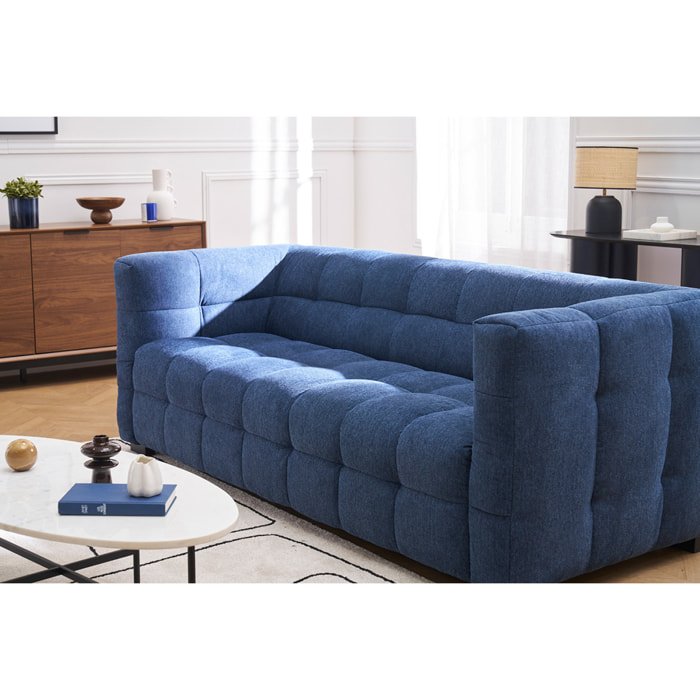 Canapé design 3 places en tissu effet velours texturé bleu foncé CORTO