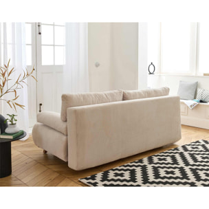 Cristal - canapé 3 places - convertible avec coffre et pouf - en velours côtelé - Beige