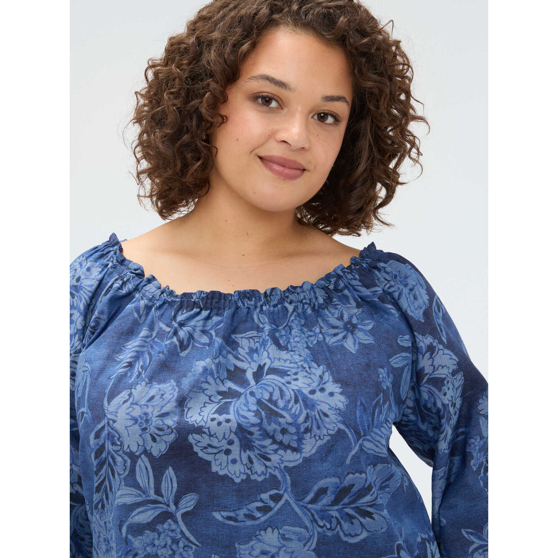 Fiorella Rubino - Blusa in chambray con stampa floreale - Blu