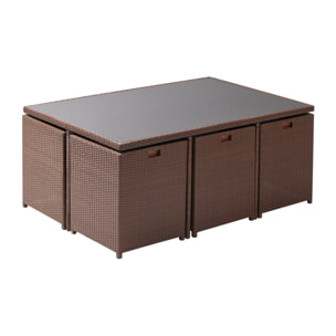 Table et chaises 10 places encastrables résine marron/blanc DALMA