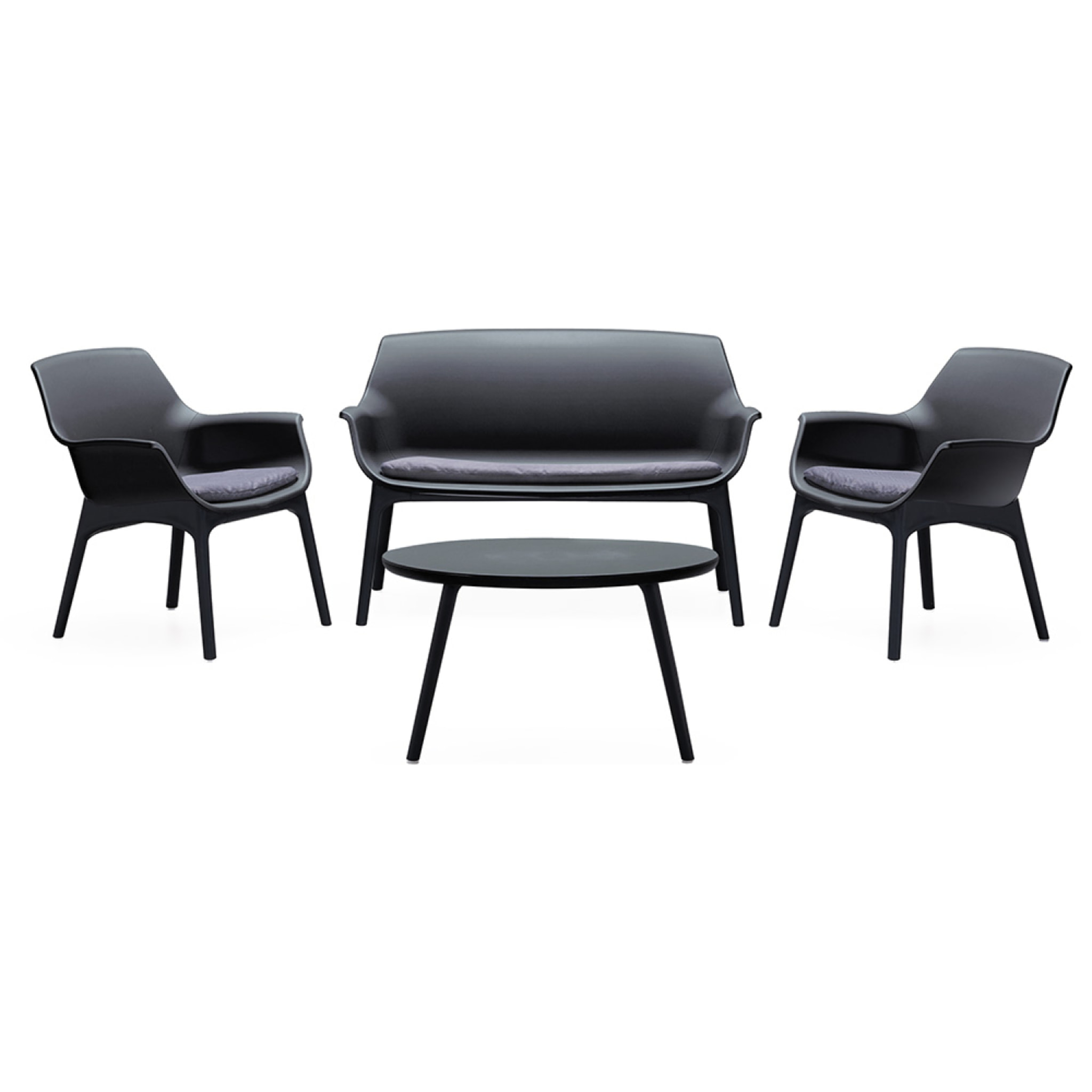 Salon de jardin 4 places gris anthracite avec table basse BUCA