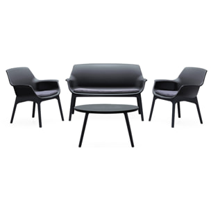 Salon de jardin 4 places gris anthracite avec table basse BUCA